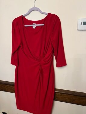 Anne Klein Red Twist-Waist Long Sleeve Dress